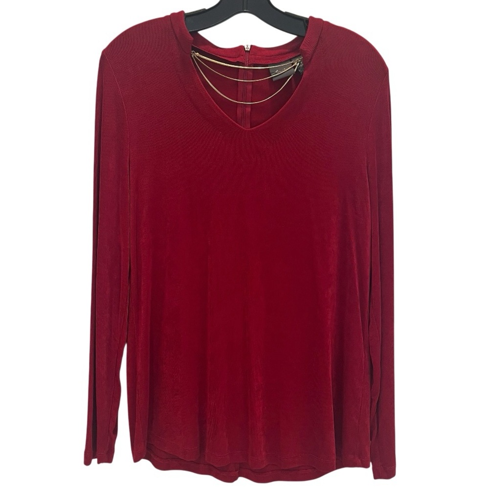 Chico's Travelers Size 1 (8 Medium) Blouse Chain Detail Top Enamel Red Stretch